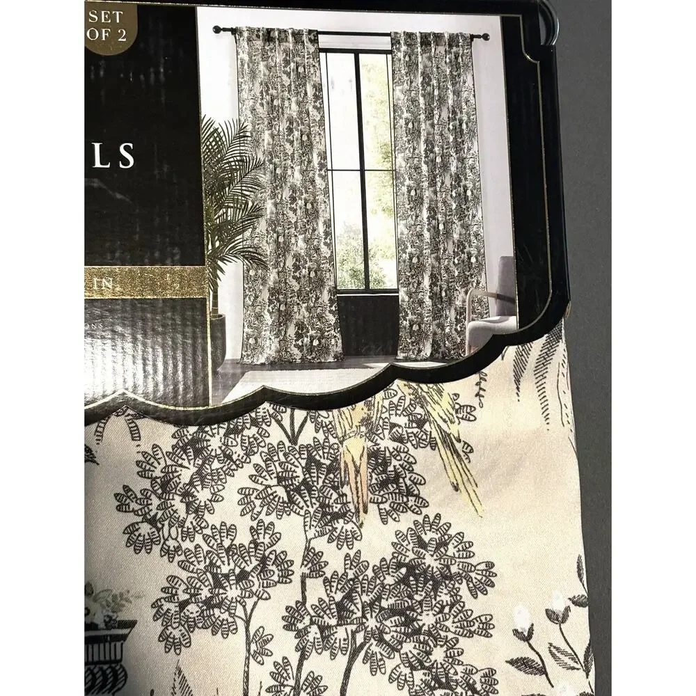 Anatara Tiger Jungle Birds Window Curtains Panels Drapes 84” Slight Satin Finish